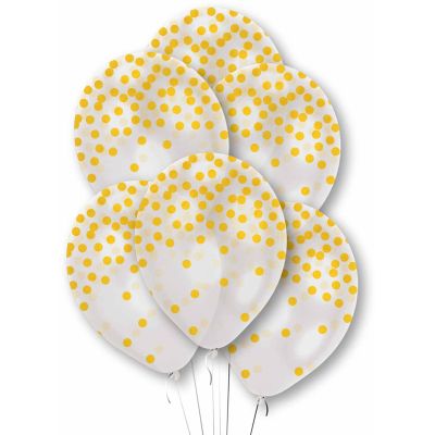 Gold Confetti Print Clear Balloons (pack quantity 6)