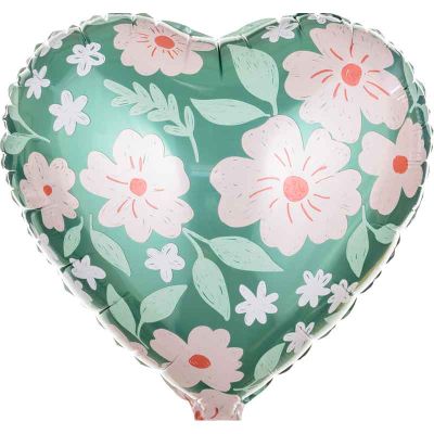 Heart With Flowers Standing Foil Balloon