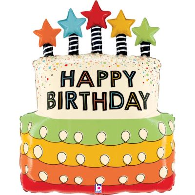 31 Inch Candles Stars Birthday Cake Foil Balloon