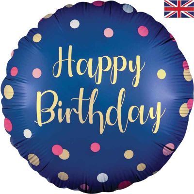 18 Inch Polka Navy Pink Birthday Foil Balloon