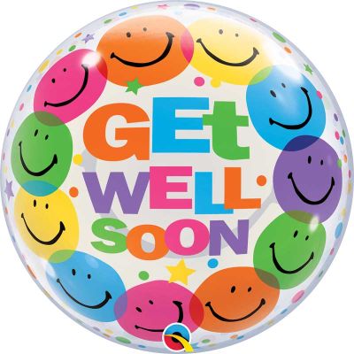 22 Inch Get Well Soon Smile Faces Bubble Balloon
