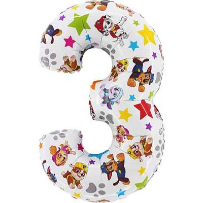 26 Inch Number 3 Paw Patrol Foil Balloon