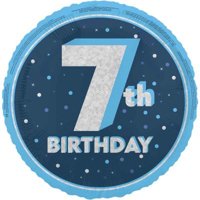 18 Inch Glitz Blue 7th Birthday Foil Balloon