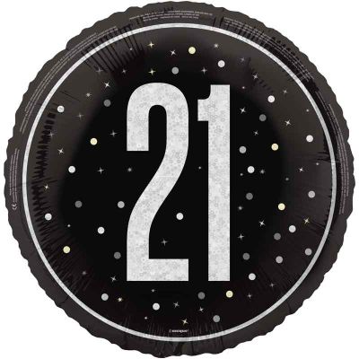 18 Inch Glitz Black 21st Birthday Foil Balloon