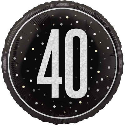 18 Inch Glitz Black 40th Birthday Foil Balloon