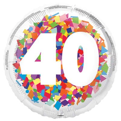 18 Inch Bright Confetti 40th Foil Balloon