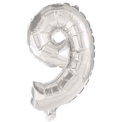 32cm Numeral 9 Silver Foil Balloon