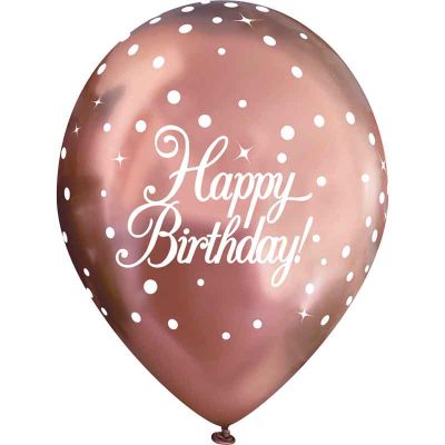 11 Inch Sparkling Fizz Rose Gold Happy Birthday Balloons (pack quantity 6)
