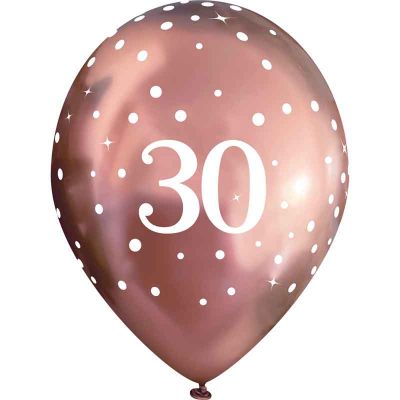 11 Inch Sparkling Fizz Rose Gold 30th Balloons (pack quantity 6)