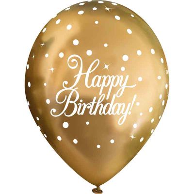 11 Inch Sparkling Fizz Gold Happy Birthday Balloons (pack quantity 6)