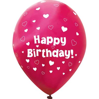 11 Inch Hearts Fuchsia Pink Happy Birthday Balloons (pack quantity 6)
