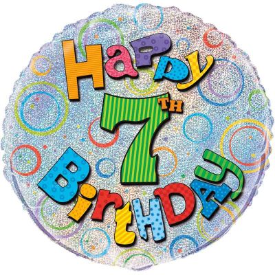 18 Inch Age 7 Birthday Prism Round Foil Balloon