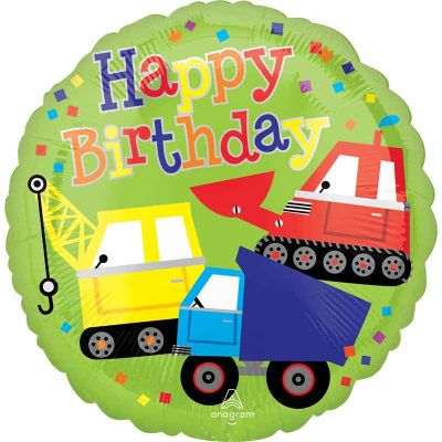 18 Inch Happy Birthday Trucks Foil Balloon