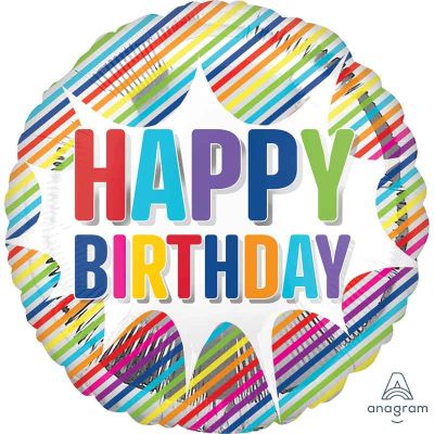 18 Inch Happy Birthday Striped Burst Foil Balloon