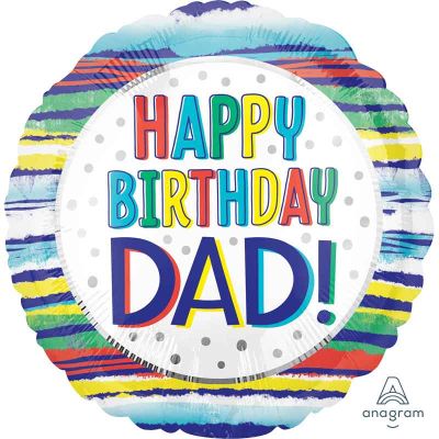 18 Inch Hppy Birthday Dad Painted Stripes Foil Balloon