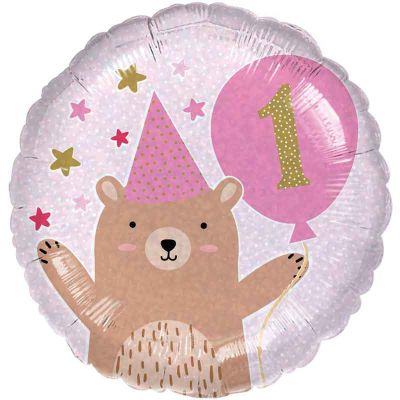 18 Inch 1st Birthday Bear Girl Foil Balloon