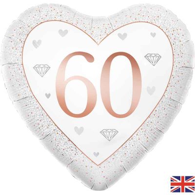 18 Inch Happy 60th Diamond Anniversary Heart Foil Balloon