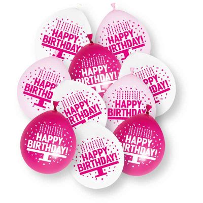 9 Inch Assorted Pink Happy Birthday Balloon (pack quantity 10)