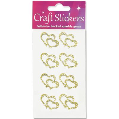 8pcs Gold Diamante Hearts Craft Stickers
